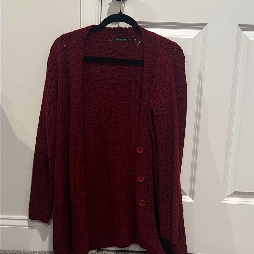 Elegant Burgundy Knit Cardigan